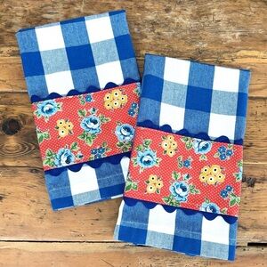 Handmade Kitchen Towel Blue & White Buffalo Chck 19”x24” farmhouse cottagecore